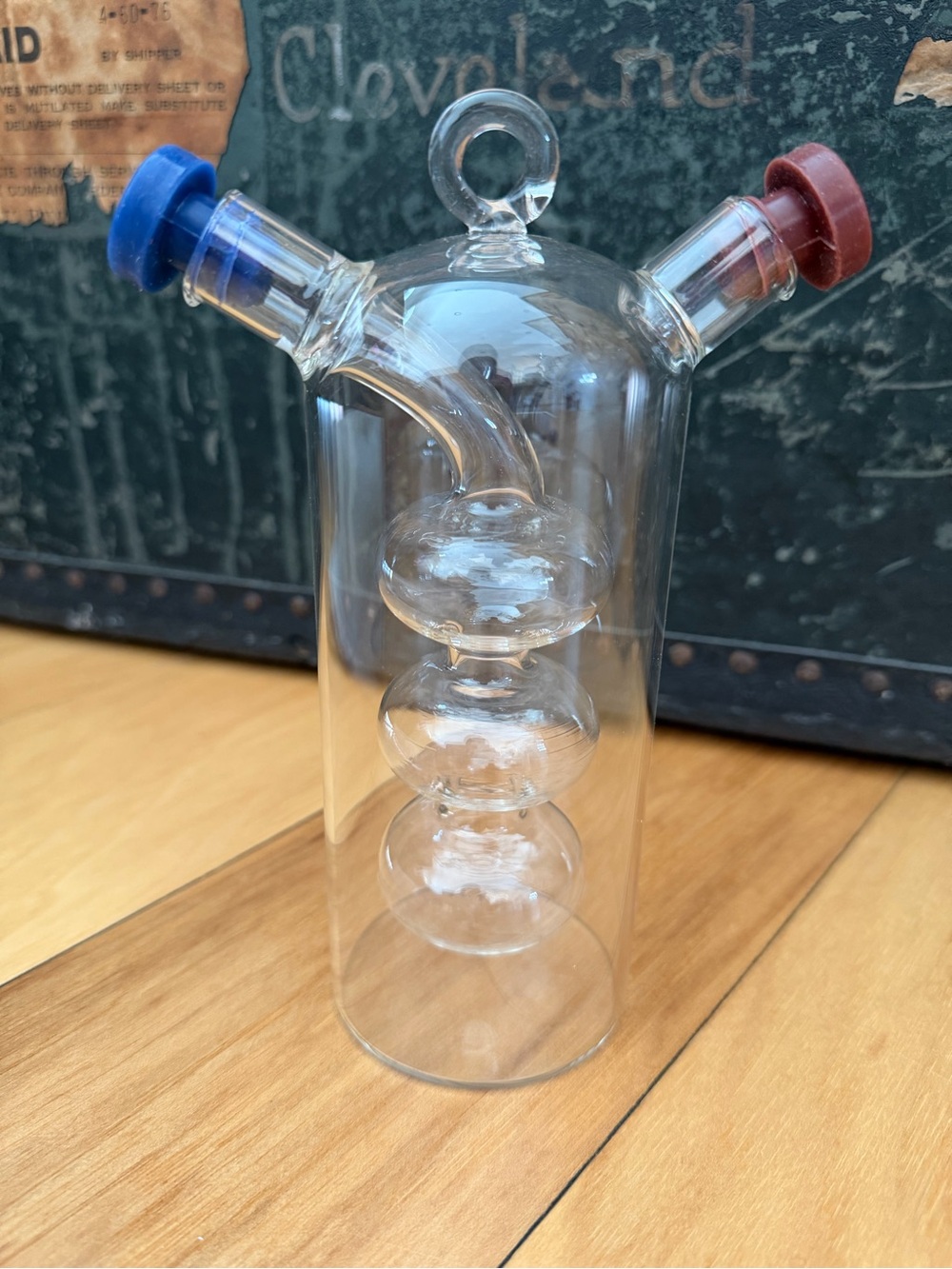 2 in 1 Oil Dispenser, Glass Cruet with Triple Bubble Inner Chamber NEW